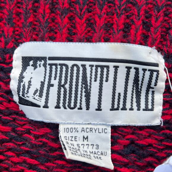 Vintage 90s Red Black Diamond Grandpa Sweater Front Line - Size Medium - Picture 2 of 4